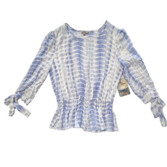 Lily Rose Tops - Lily Rose Smocked Waist Womens Peasant Blouse Size Small Tie‎ Dye Ribbon Sleeve
